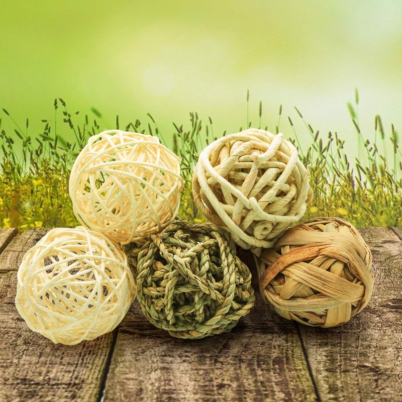 Bac-kitchen 8 Pcs Small Animals Play Balls Rolling Activity Chew Toys Gnawing Treats for Rabbits Guinea Pigs Chinchilla Bunny Natural Balls, Pet Cage Entertainment Accessories (8Pcs) - Image 3